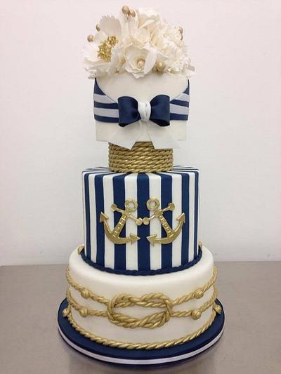 Nautical Hamptons NYC wedding cake - Cake by CakeyBakey Boutique