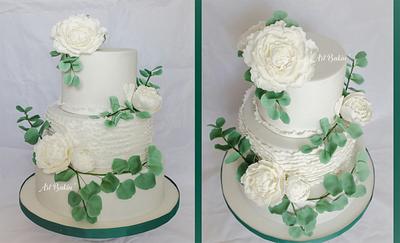 Peony-Eucalyptus wedding cake - Cake by Art Bakin’