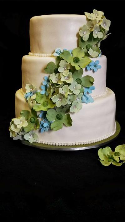 Blue and Green Flowers - Cake by Elyse Rosati