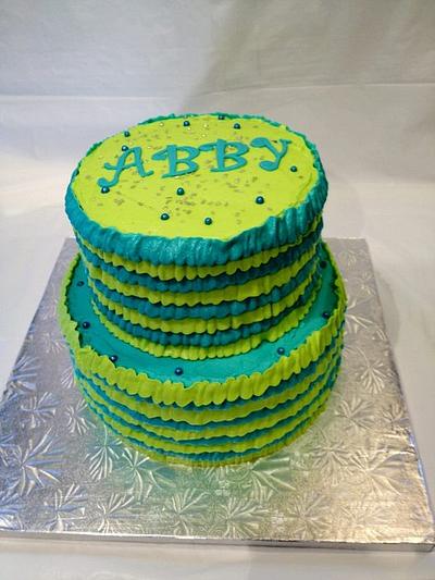 Teal and lime ruffles - Cake by Dawn Henderson