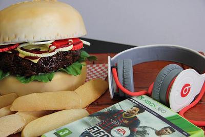 Burger, Games and Beats. - Cake by V.S Cakes