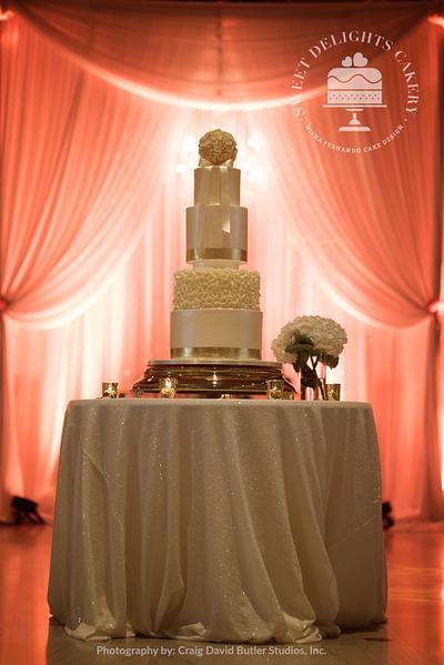 Elegant Ivory Gold Wedding Cake - Cake by Sweet Delights Cakery