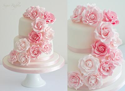 Pink Cascading Roses - Cake by Sugar Ruffles