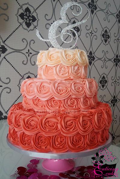 Ombre Rosette Wedding Cake - Cake by Enticing Cakes Inc.