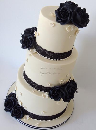 Ivory & Black lace and pearls - Cake by Shereen