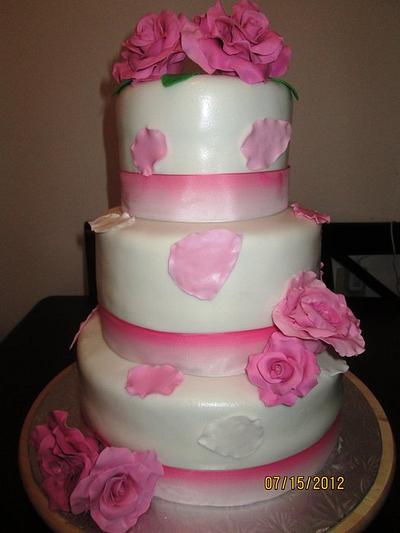 My first 3 tier wedding cake,first gumpaste roses to make - Cake by Marygrace