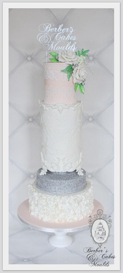 Peach silver ruffle lace baroque cake - Cake by Berber's Cakes & Moulds