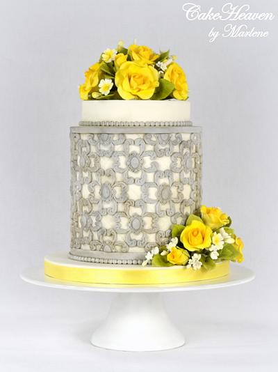 Yellow Roses Wedding Anniversary Cake - Cake by CakeHeaven by Marlene