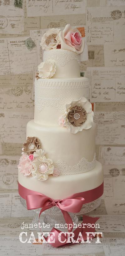 Vintage Rosettes & Lace Wedding Cake - Cake by Janette MacPherson Cake Craft