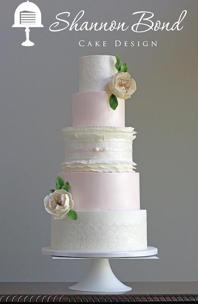Lace and Frilled Ruffle Wedding Cake - Cake by Shannon Bond Cake Design