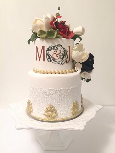 Lace and Gold and Sugar Flowers - Cake by Sùcré Designer Cakes