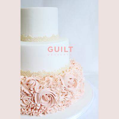 Blush Rosettes & Sugar Pearls Cake - Decorated Cake by - CakesDecor