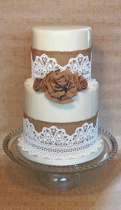Burlap and Lace - Cake by Terri Coleman