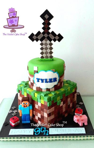 2 Tier MINECRAFT with Sword Topper for Tyler - Cake by Violet - The Violet Cake Shop™