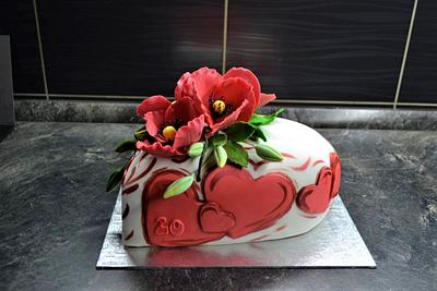 Heart with red tulips - Cake by Monika Bajanová