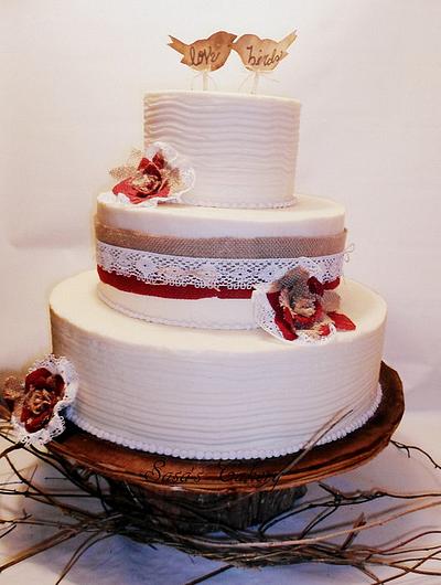 Love Birds & Burlap Cake  - Cake by Sara