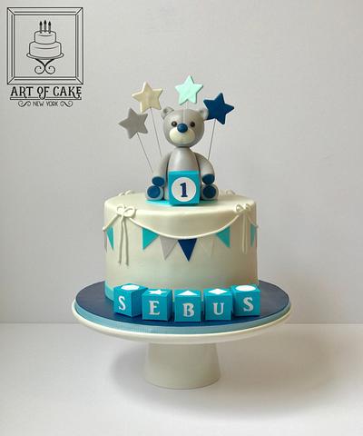 Bear topper Boy 1st Birthday Cake - Cake by Akademia Tortu - Magda Kubiś
