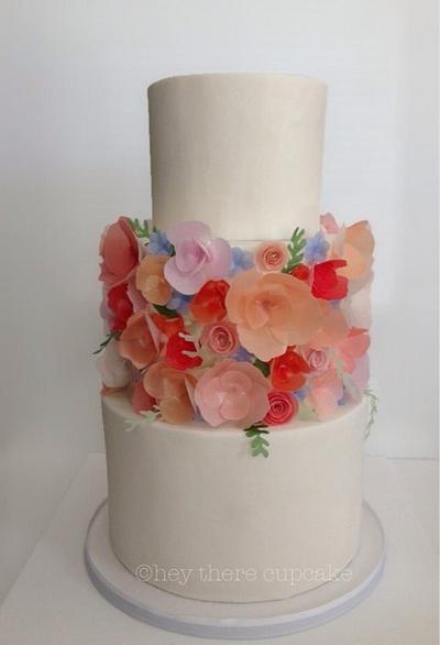 Wafer paper flowers  - Cake by Stevi Auble