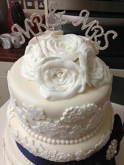 4 tier lace wedding cake  - Cake by pat & emma