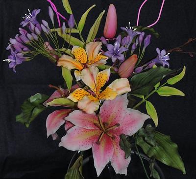 StarGazer Lilies, Agapanthas & Alstroemera  - Cake by Calli Creations