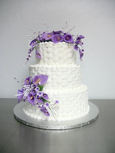 Basketweave and Calla Lillies - Cake by CakeCrazy