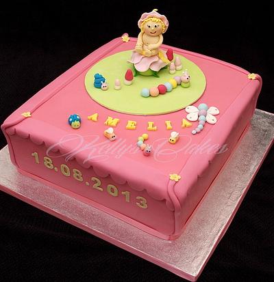 Christening cake with fairy topper and critters - Cake by Kelly