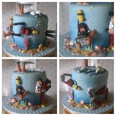 Diver couple,25th Anniversary,  cake - Cake by Sugar Magic