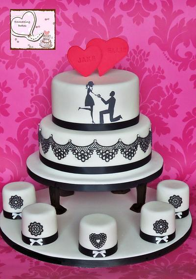 Welsh Valentines day silohette engagement cake  - Cake by Emmazing Bakes