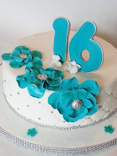 SWEET 16~TURQUOISE WHITE AND SILVER - Cake by Enza - Sweet-E
