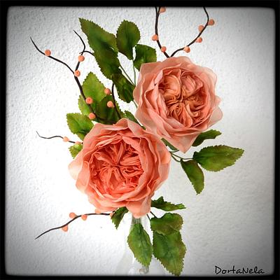 Austin Roses from wafer paper - Cake by DortaNela
