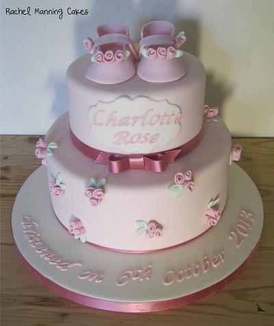 Rose Baby Bootie Christening Cake - Cake by Rachel Manning Cakes