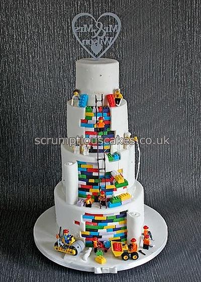 Plain front and Lego back Wedding Cake - Cake by Scrumptious Cakes