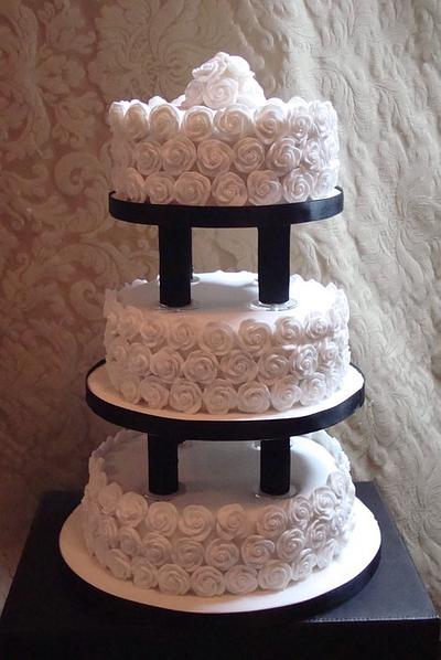 Rose Covered Modern Pillar Wedding Cake - Cake by Floriana Reynolds