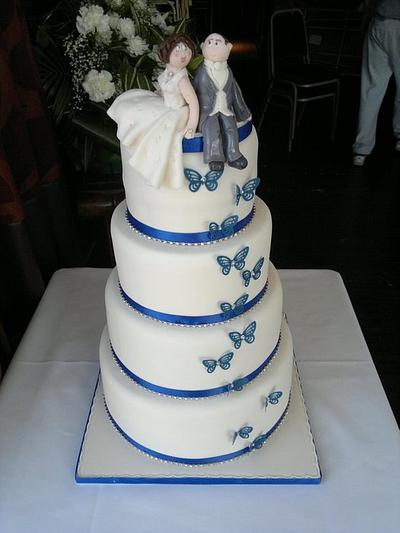 Blue Butterflies Wedding Cake - Cake by K Cakes