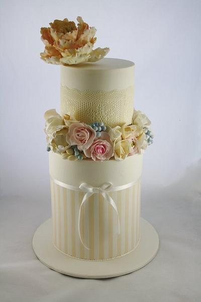 Springtime Flowers, Stripes and lace - Cake by Louisa