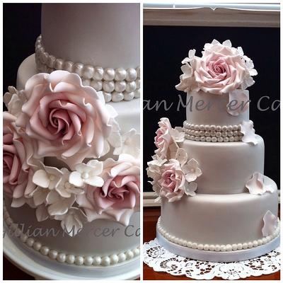 Vintage grey with handmade roses and pearls - Cake by Gillian mercer cakes 