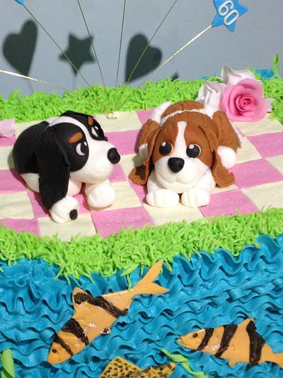 cavalier king charles spaniels and fish - Cake by Daizys Cakes