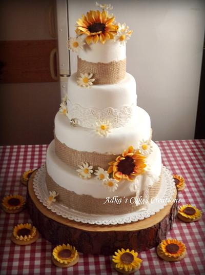 Sunflower wedding cake  - Cake by AdkasCakesCreations