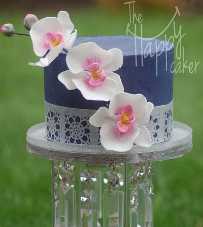 Navy blue ganache with orchid - Cake by Shannon Davie
