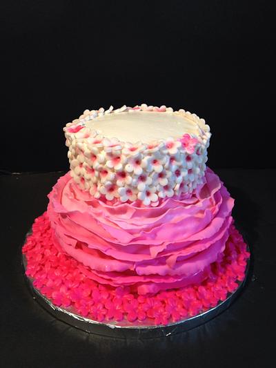 Pink ombré ruffles and blossoms - Cake by Sheri Hicks