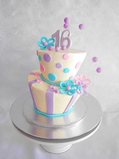 Topsy Turvy 16th Birthday cake  - Cake by Michelle