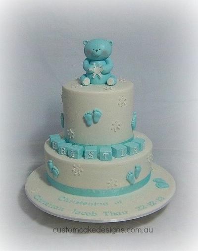 Bear & Snowflake Christening Cake - Cake by Custom Cake Designs