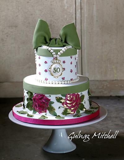 Painted hat box cake "Evelyn" - Cake by Gulnaz Mitchell