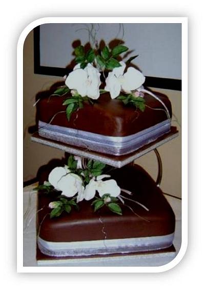 White Cymbidium Orchids on Belgium Chocolate wedding cakes - Cake by A House of Cake