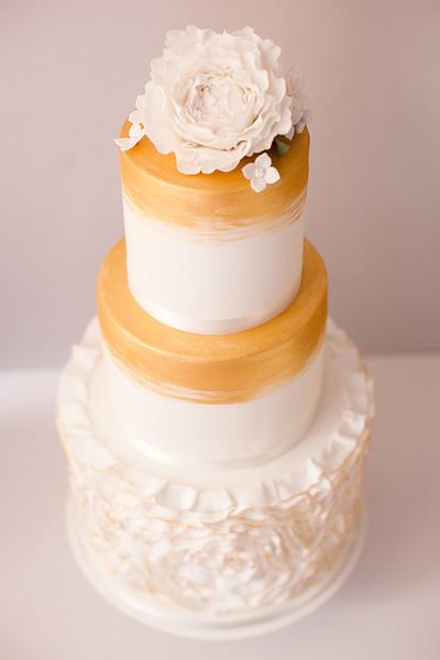 Gold Ruffles Wedding Cake - Cake by S K Cakes