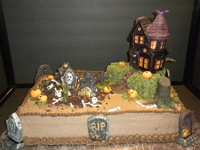 Halloween Graveyard & Haunted House - Cake by CakeJeannie