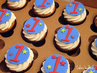 Blue and Red First Birthday Cupcakes - Cake by Becky Pendergraft