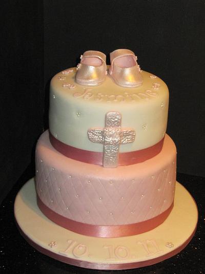 christening in pink with shoes - Cake by d and k creative cakes