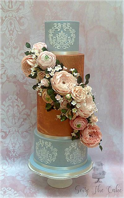 Wedding Cake in dusty blue and rose gold - Cake by Seize The Cake