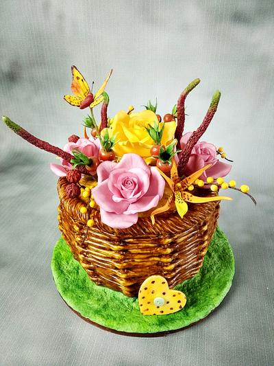 Roses,brassada orchids,rose hips,buterrfly,speedwell - Cake by Katya